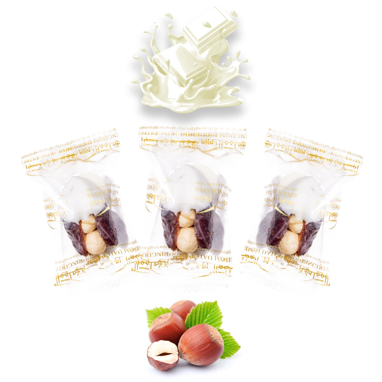 Luxury Khedri Dates Stuffed with Nuts & Half-Dipped in Vanilla Chocolate (Wrapped)