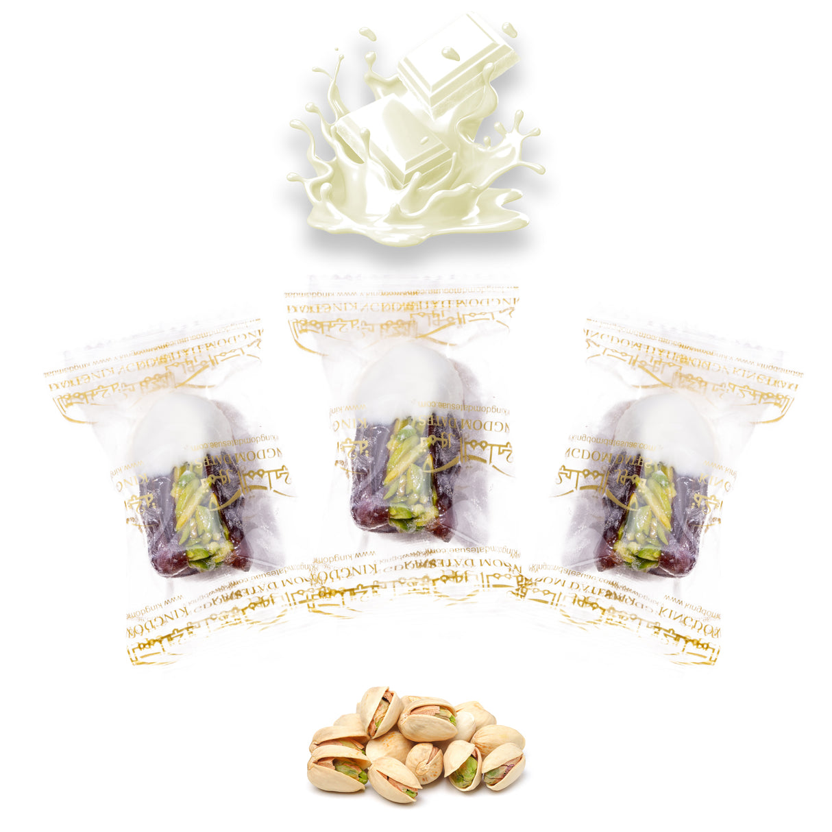 Luxury Khedri Dates Stuffed with Nuts & Half-Dipped in Vanilla Chocolate (Wrapped)