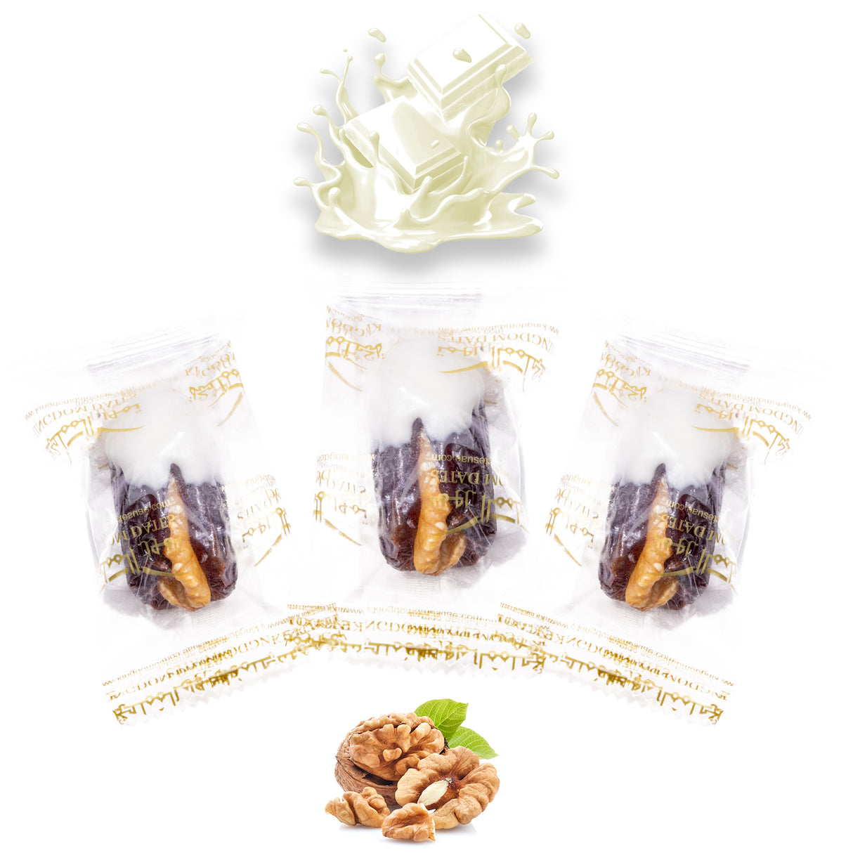 Luxury Khedri Dates Stuffed with Nuts & Half-Dipped in Vanilla Chocolate (Wrapped)
