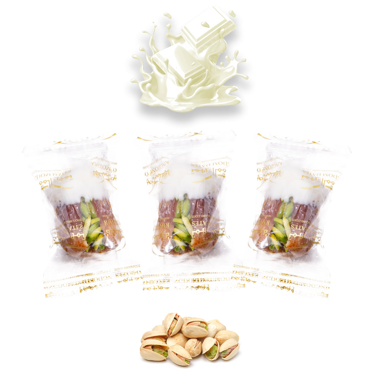 Luxury Sagi Dates Stuffed with Nuts & Half-Dipped in Vanilla Chocolate (Wrapped)
