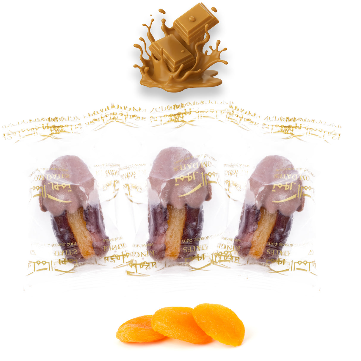 Luxury Khedri Dates Stuffed with Nuts & Half-Dipped in Caramel Chocolate (Wrapped)