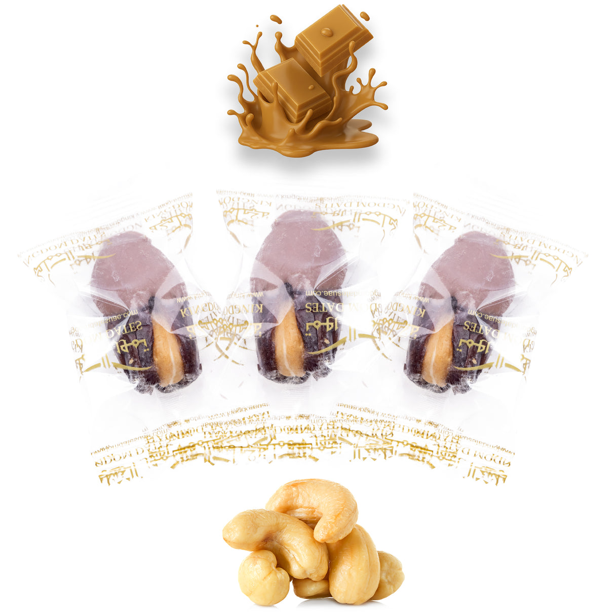 Luxury Khedri Dates Stuffed with Nuts & Half-Dipped in Caramel Chocolate (Wrapped)