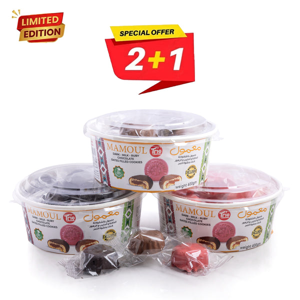 Kingdom Dates Maamoul Trio Pack – Dark, Milk & Ruby Chocolate (3 x 400g)