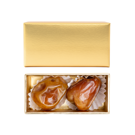 Golden Sukkari Al Qassim Dates box from Kingdom Dates UAE, featuring a selection of premium golden dates in a decorative box.