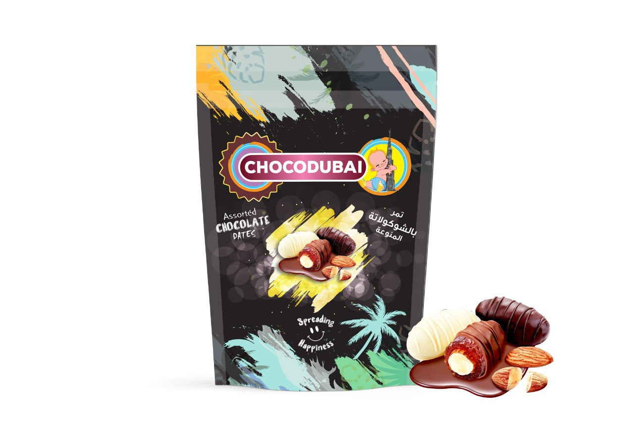 Dark Chocolate Dates with Nuts 350g (Black Pouch) - kingdom Dates UAE