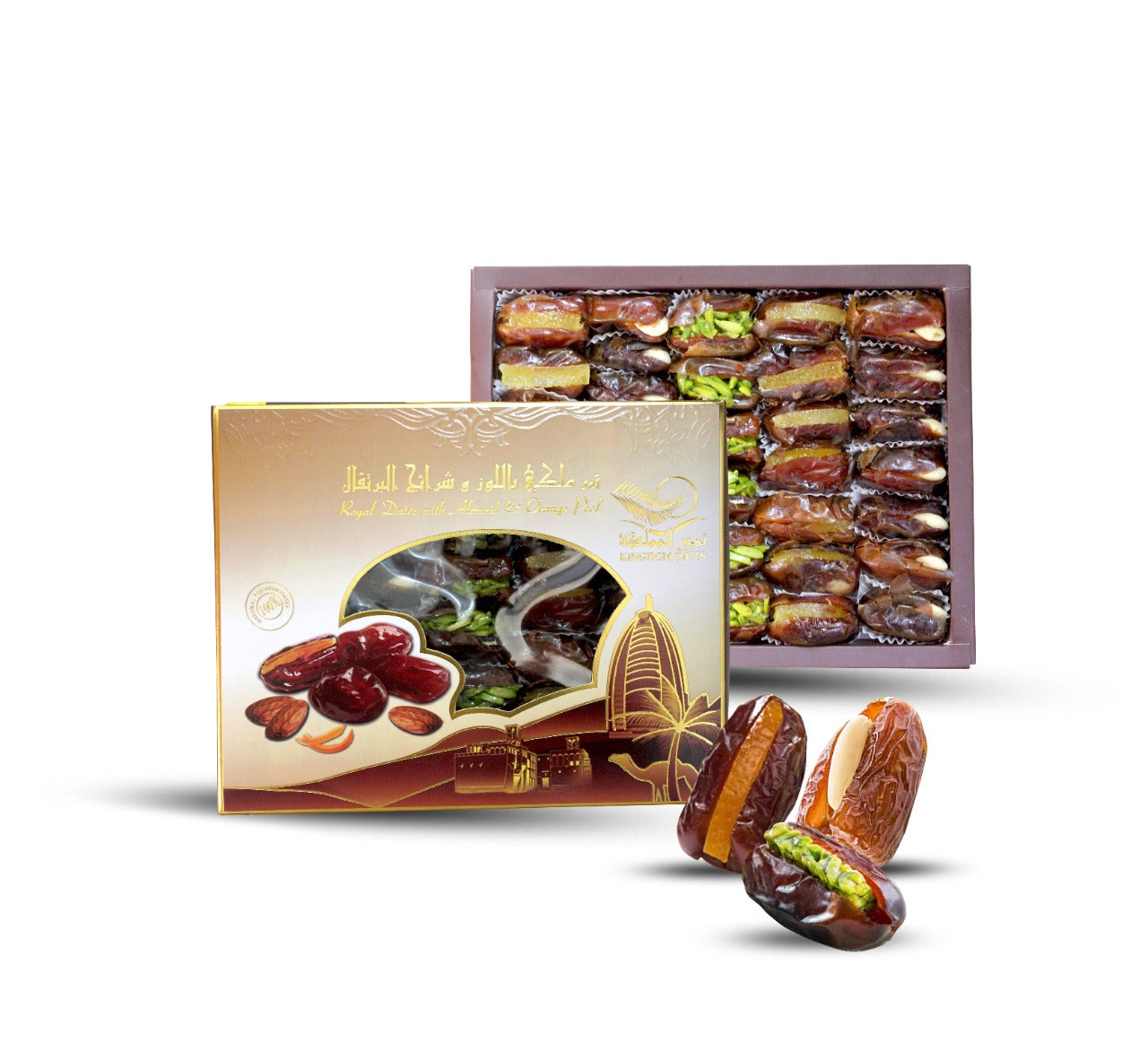 Dates with Almond, orange peel and pistachio 400g - kingdom Dates UAE